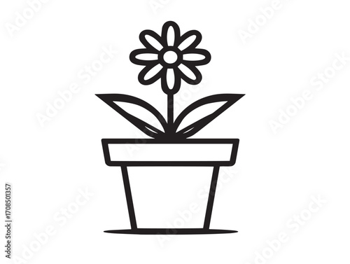 Stylish flower pot art illustration with elegant creative line details