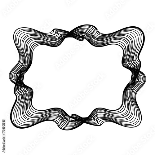 Abstract wavy black lines forming a decorative frame silhouette isolated on white background