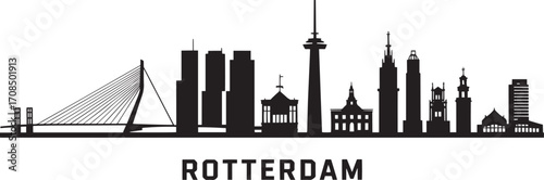 Rotterdam Skyline Silhouette Vector Illustration Netherlands Cityscape Urban Panorama Design Template