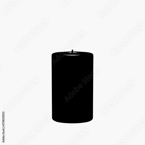 Black cylinder candle silhouette isolated on white background
