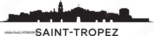 Saint-Tropez Skyline Silhouette Vector Illustration, France Cityscape Outline with Landmarks