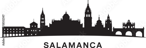 Salamanca Skyline Silhouette Vector Illustration, Spain Cityscape Outline with Famous Landmarks