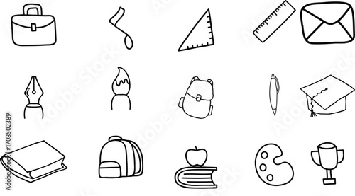 Hand Drawn Education and Science Doodle Icons Set — Sketch Style School Illustration with Math Symbols, Physics and Chemistry Elements, STEM Learning Graphics, Creative Classroom Clipart, and Academic