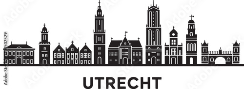 Utrecht Cityscape Silhouette A Detailed Vector Illustration of the Dutch Skyline with Prominent Landmarks
