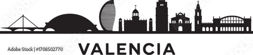 Valencia Skyline Silhouette Vector Illustration A Detailed Cityscape Depiction with Prominent Landmarks