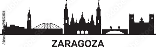 Zaragoza Skyline Silhouette Vector Illustration A Detailed Cityscape Depiction of Spanish Urban Landscape