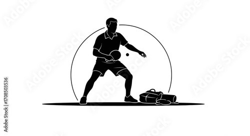 Dynamic athlete poised for action, ready to serve with intensity during a thrilling table tennis match.