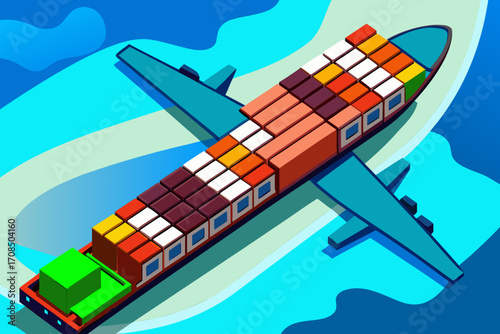 Cargo airplane carrying shipping containers, illustrating air freight and global logistics transportation concept