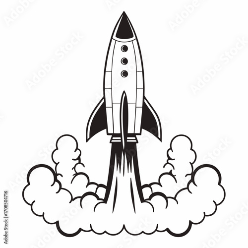 Bold retro rocket launching with power, speed, and dynamic energy, perfect for a fresh, innovative start