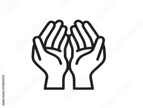 Hands holding vector art symbol created with beautiful clean line details