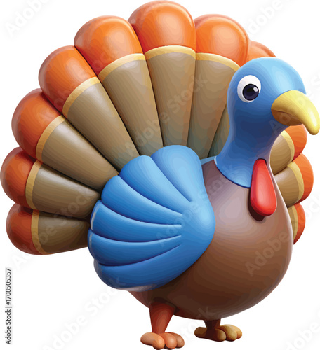 Cartoon Turkey Illustration with Colorful Tail Feathers