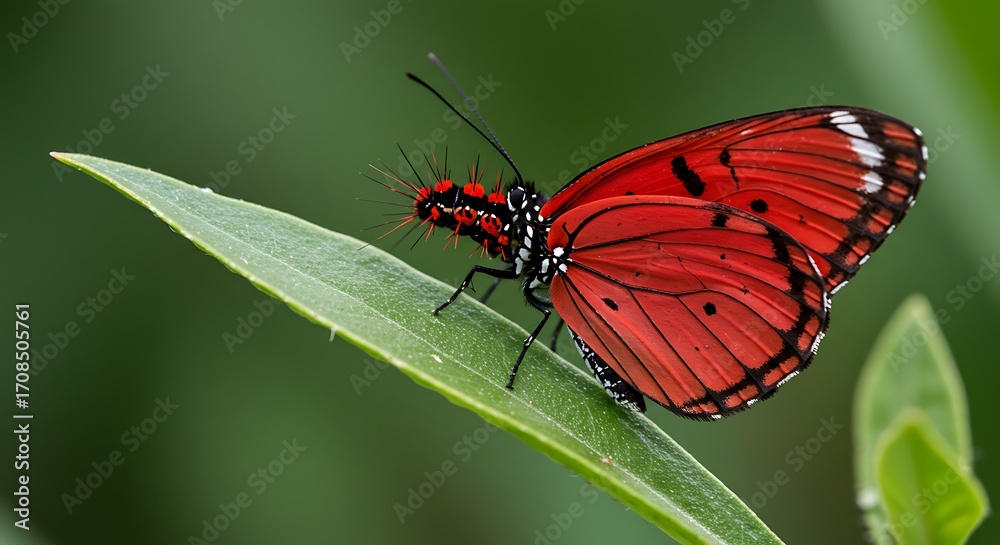 Fototapeta premium Red butterfly on leaf