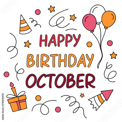 happy birthday OCTOBER vector illustration