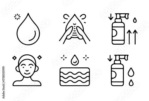 Essential Skincare Routine: Cleansing, Moisturizing & Hydration Icons