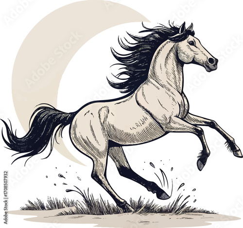 Running Horse with Flowing Mane - Wild Spirit Horse Design