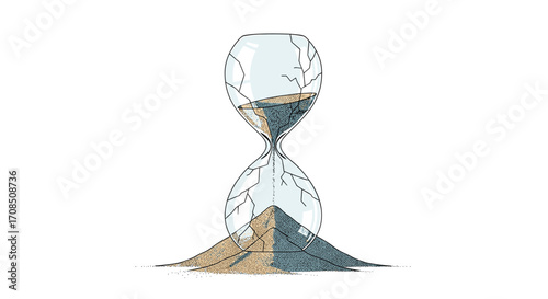The hourglass is slowly emptying its sand signifying the passage of time.