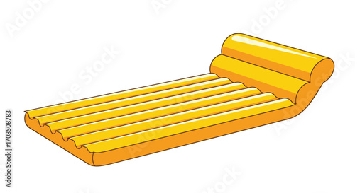 Inflatable yellow air mattress with a ribbed surface and built in pillow.