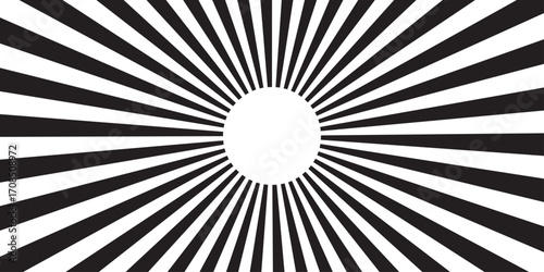 Abstract sunburst background. sunburst with a fiery intensity. Black and White Optical Illusion Art, Dynamic Black and White Illusion Vector. Monochrome sunburst vector background.