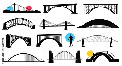 A collection of various bridge designs and architectural styles.