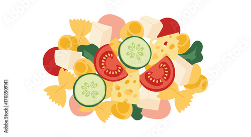A delicious pasta salad recipe with fresh vegetables and cheese.