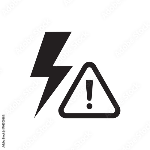 High Voltage Warning Icon, Shock Risk Alert Symbol, Electricity Safety Warning Graphic – Black Icon, Energy Danger Sign – Lightning and Triangle Alert