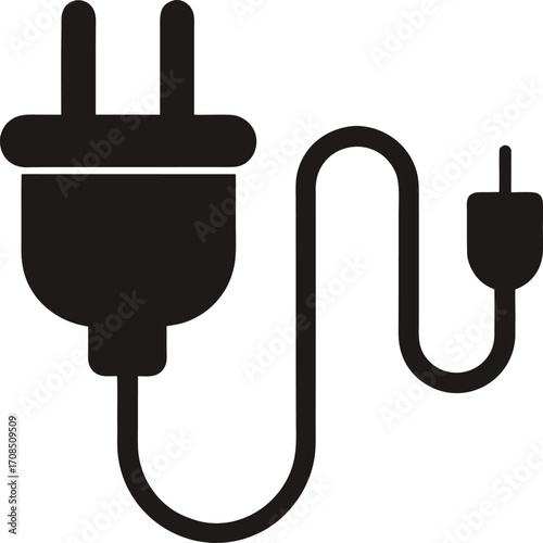 Electric Plug Icon, Power Cable Silhouette – Energy Supply Illustration, Charging Plug Icon