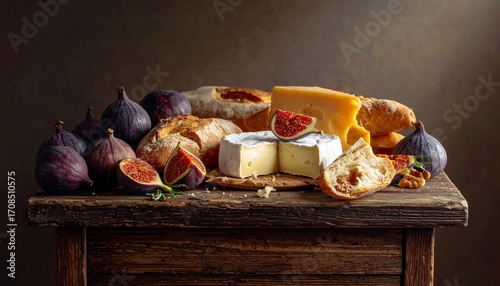 Rustic Still Life: Cheese, Figs, and Bread