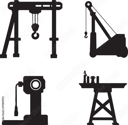 Industrial equipment silhouettes crane hoist