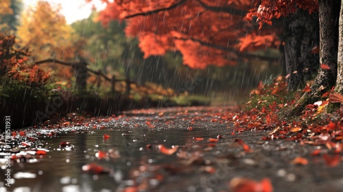 Autumn rain on a woodland path