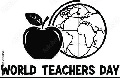 Celebrating global educators with an apple and a world map symbol.