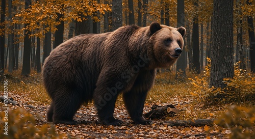 Brown bear in autumn forest
