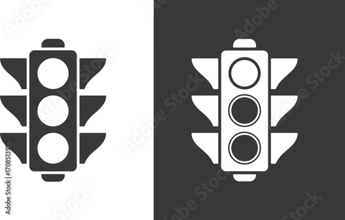 Modern traffic light signals for road safety, showing red, yellow, and green lights.