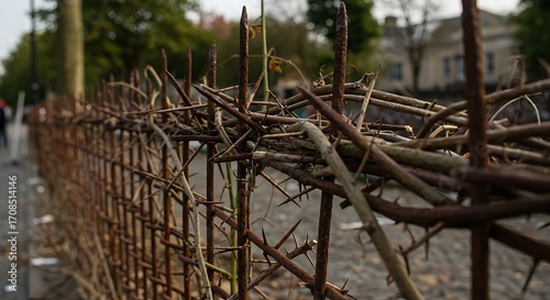 Rustic fence with thorns