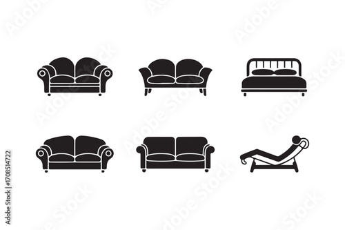 Collection of black and white furniture silhouettes