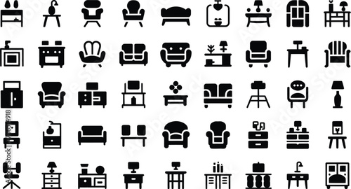 Collection of modern furniture icons for interior design and home decor