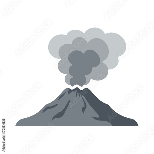 Flat Smoking Volcano with Ash Cloud Vector Illustration