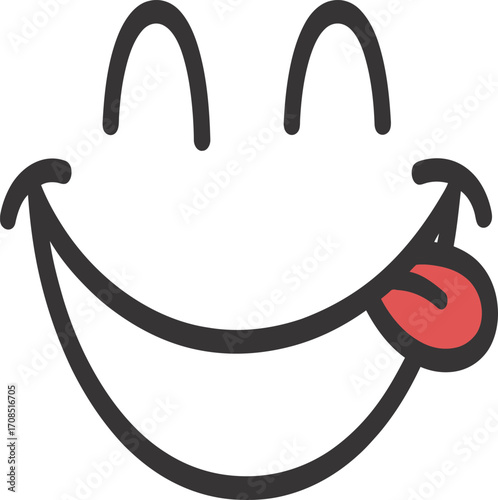 Whimsical happy face with tongue out expressing joyful silliness and playful mood
