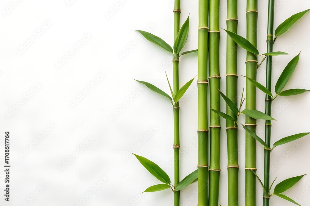 Fototapeta premium Green Bamboo Shoots on White Background