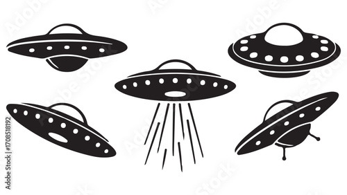 Print"Alien Spaceship UFO Silhouette | Space Vehicle Camms Vector | Extraterrestrial Flying Saucer Clipart"