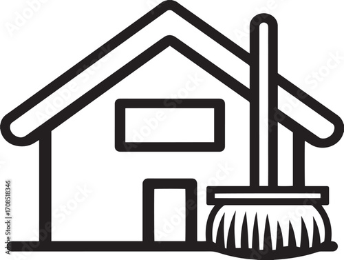 House cleaning icon with fresh minimal outlined vector details