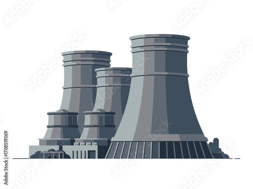 Isolated Gray Cooling Towers of Nuclear Power Plant Against transparent Background in Pixel Art Style
