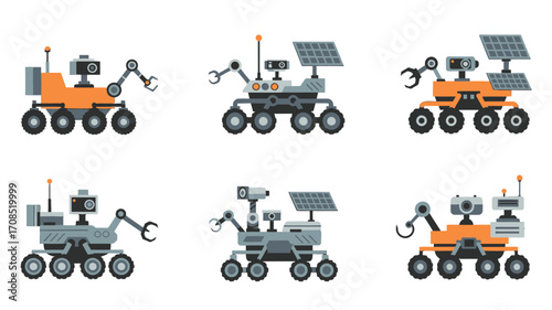 Pixelated Space Rovers in Orange and Gray on a transparent Background Space Exploration Concept