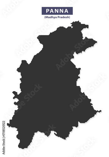 Panna district map silhouette vector for tourism guides, educational materials, and infographic maps, clean black outline on white background