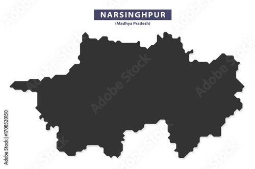 Narsinghpur district map silhouette vector for geographic presentations, classroom charts, and travel layouts, solid black outline isolated on white background