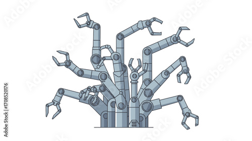 Intricate Robotic Arm Assembly Pixel Art on transparent Background Industrial Design Concept