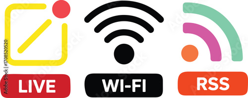 Live streaming icon graphic in red and yellow for broadcasts and media