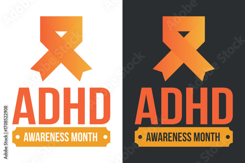 ADHD Awareness Month in October. Attention Deficit Hyperactivity Disorder. Celebrate annual in United States. Health care concept. Poster, greeting card, banner and background. Vector illustration