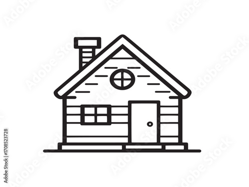 Home renovation illustration with tools and building in clean line art