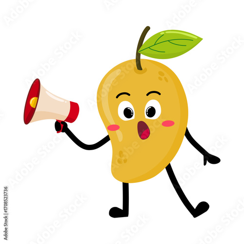 Cute Hand Drawn Mango Speaking Using Megaphone Bravely