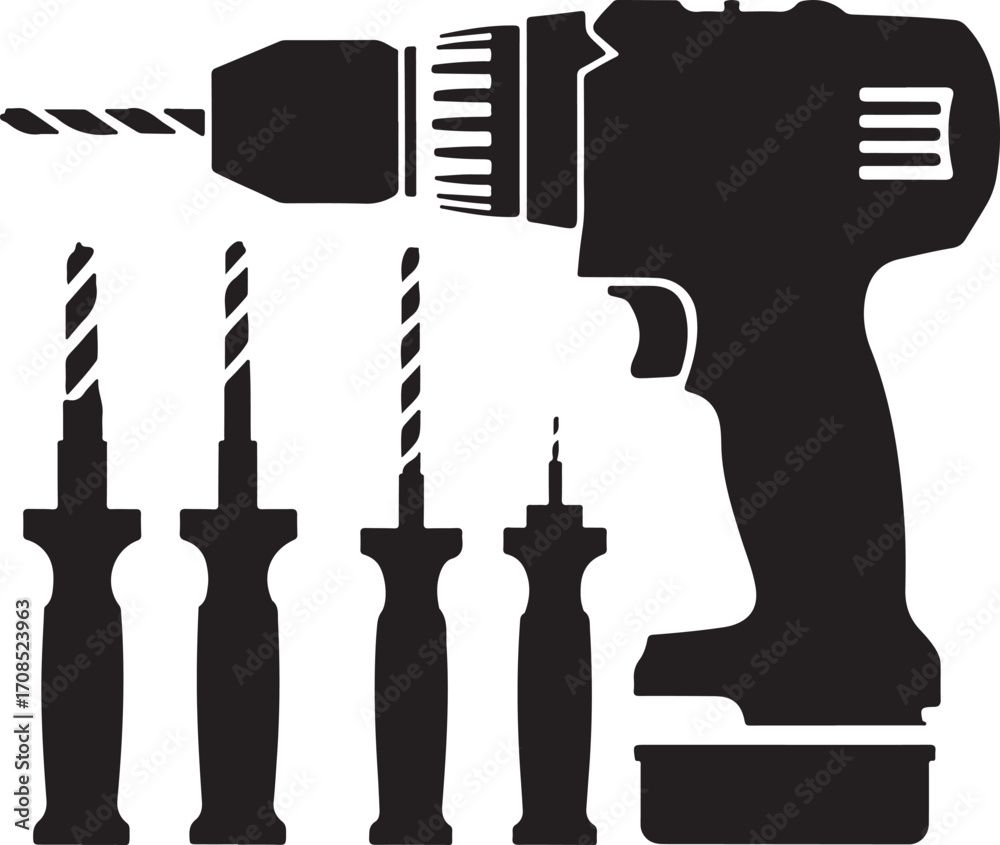 Obraz premium Black cordless drill with drill bits tool power tool